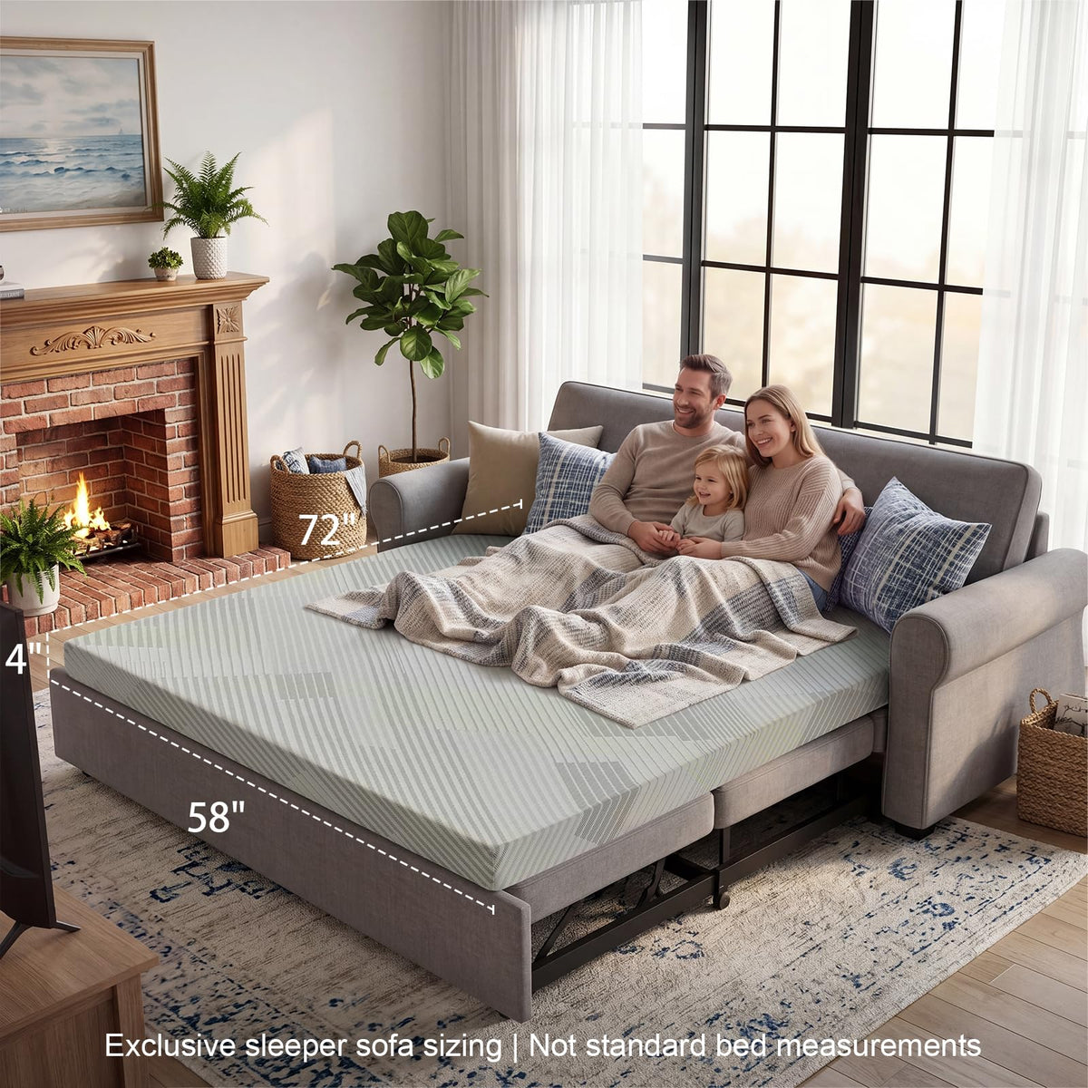 4 Inch Memory Foam Sofa Bed Mattress with Removable Washable Cover X32719