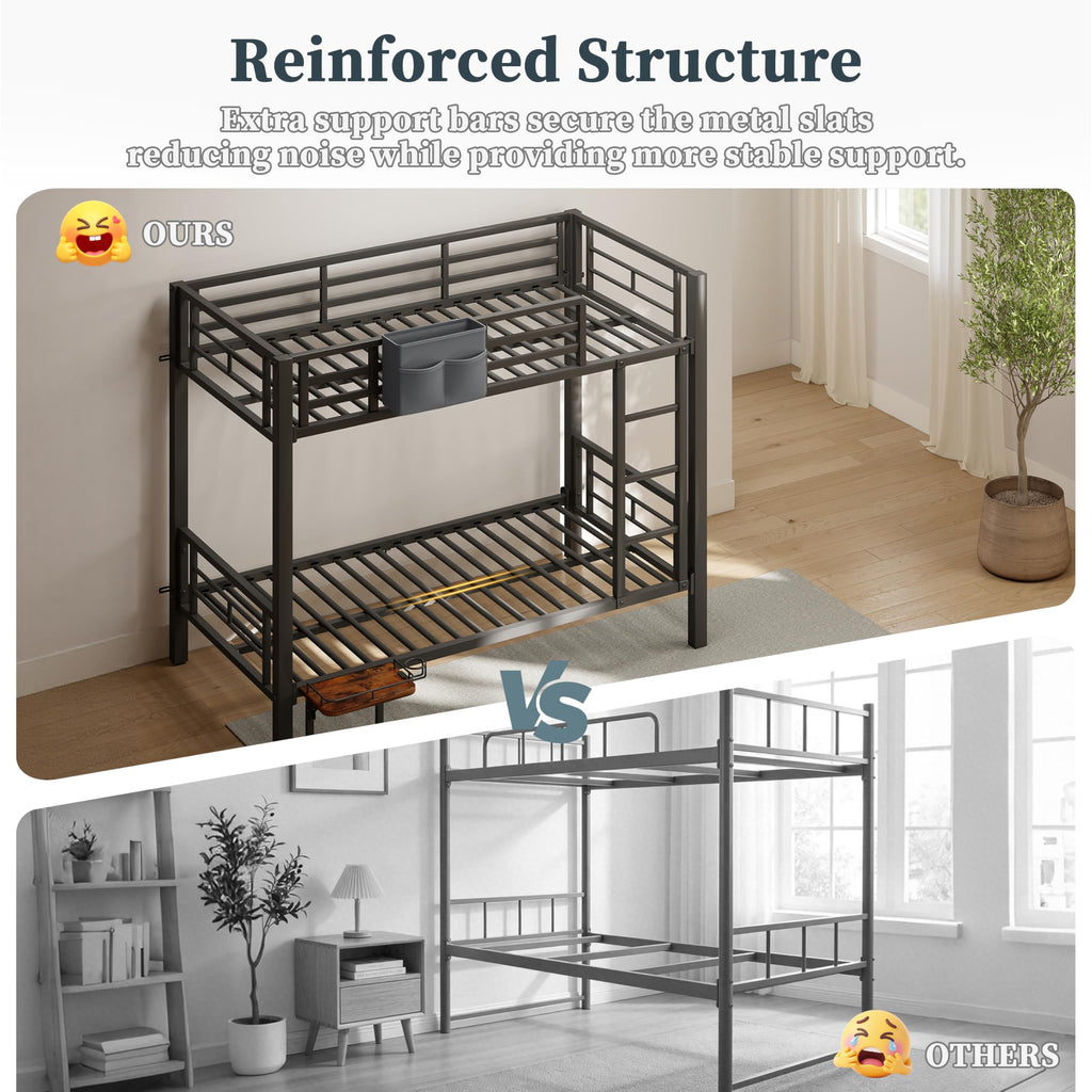 Twin Over Twin Heavy Duty Metal Bunk Bed with Guardrail C744209
