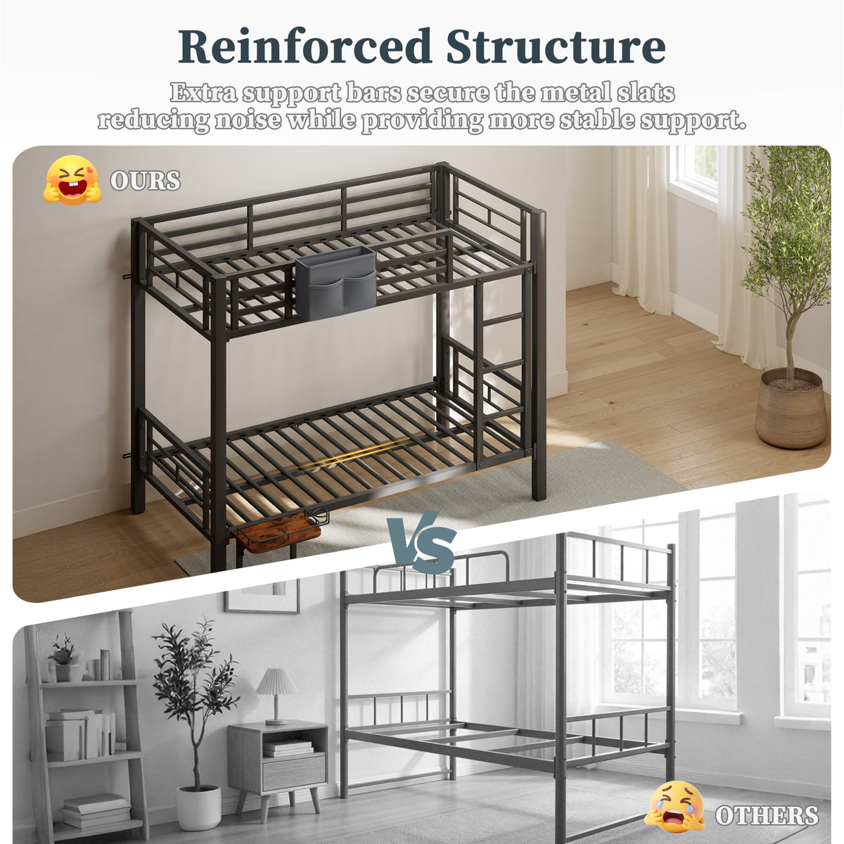 Twin Over Twin Heavy Duty Metal Bunk Bed with Guardrail C744209
