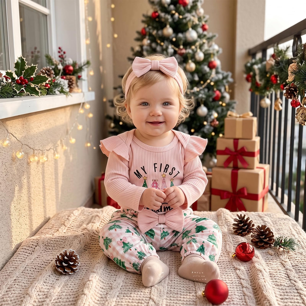 Newborn Baby Girl Christmas Outfit Romper Pants Set N302