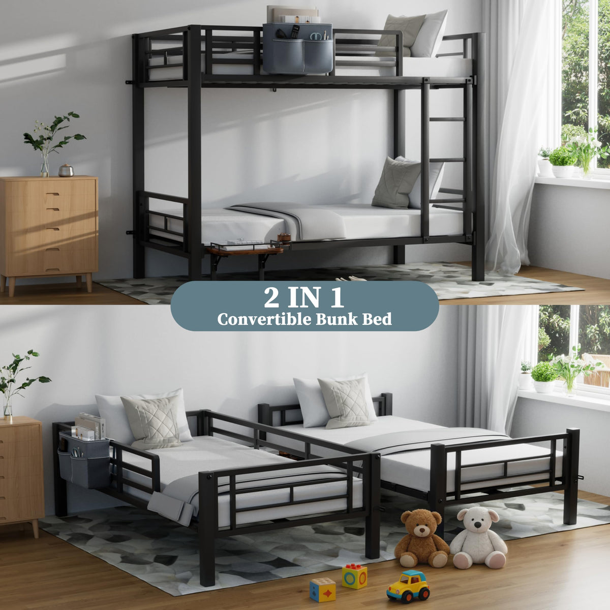 Twin Over Twin Heavy Duty Metal Bunk Bed with Guardrail C744209