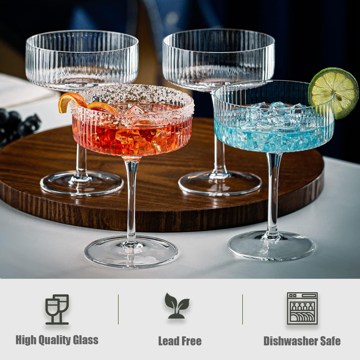 Set of 6 Ribbed Coupe Cocktail Glasses T129273