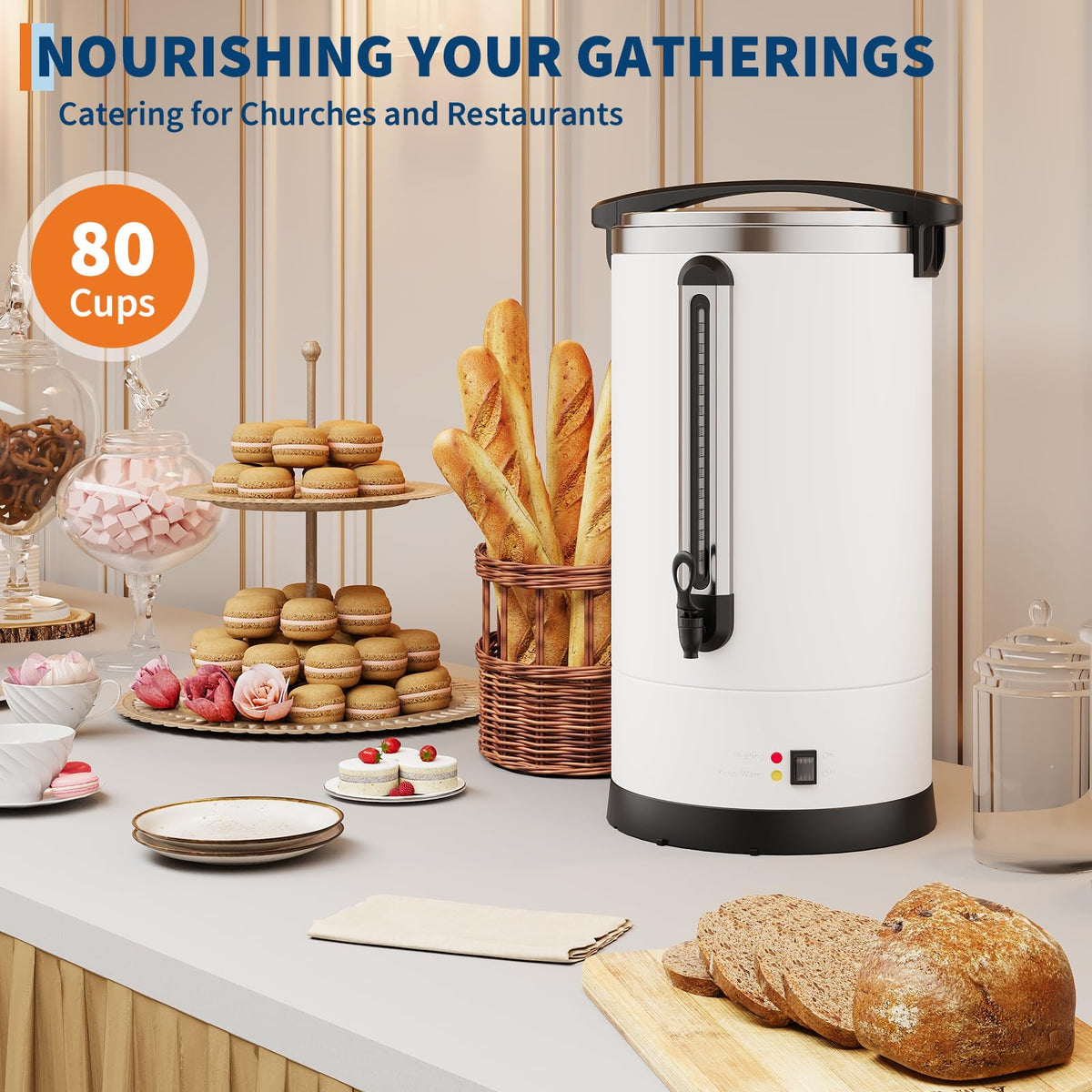 12L 80-Cup Double-Wall Stainless Steel Electric Coffee Urn D46029