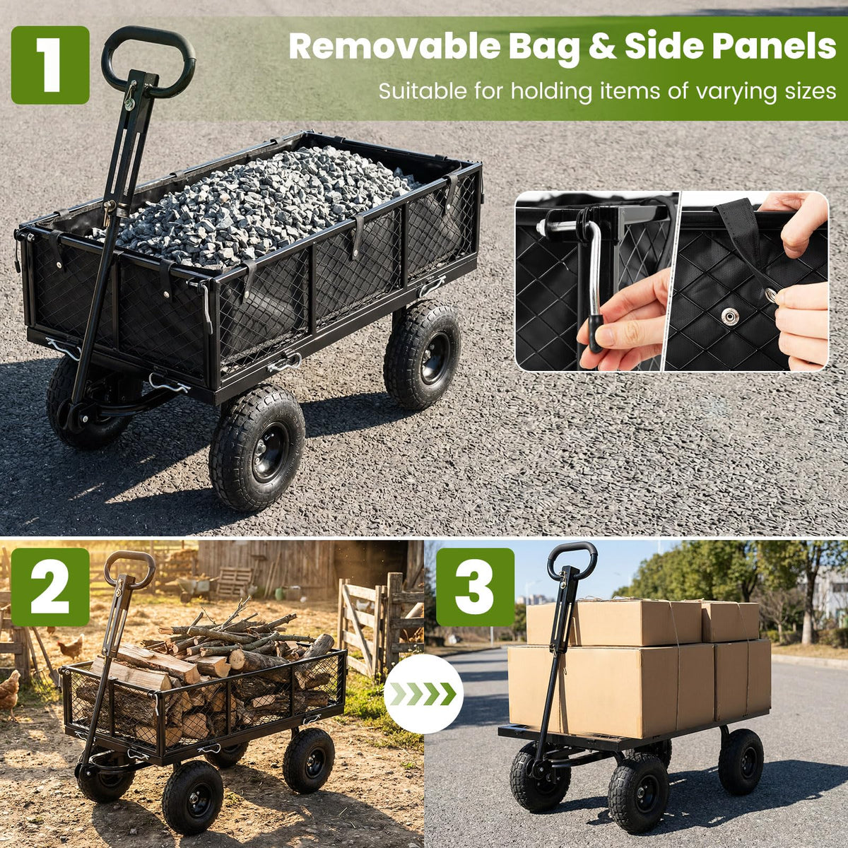 Heavy Duty Metal Garden Cart with Removable Liner P50053
