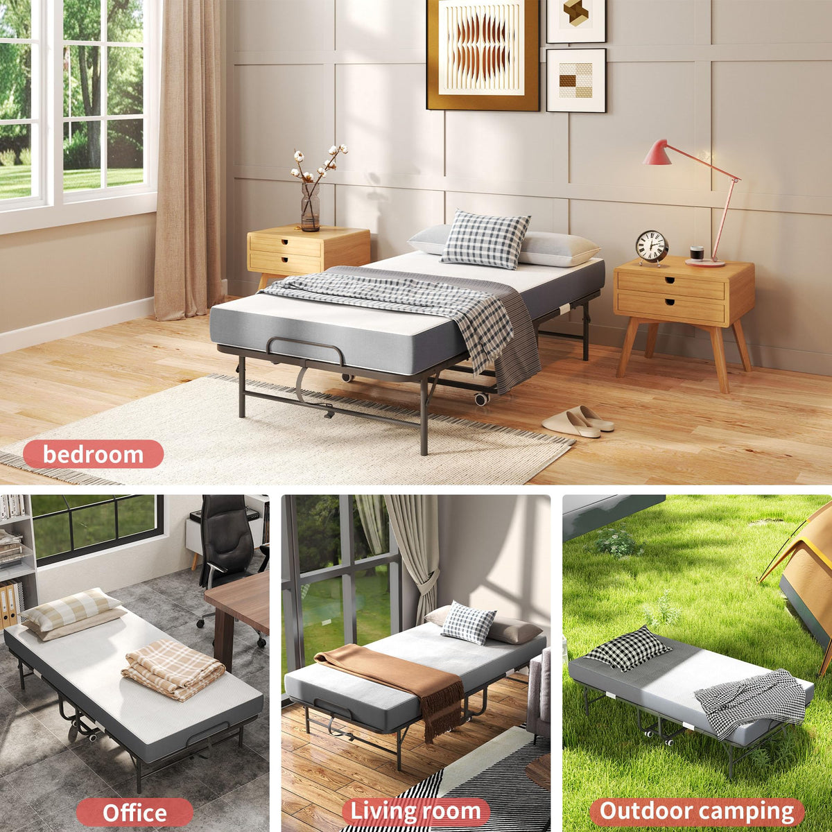 Folding Bed with Mattress with Wheels S428881