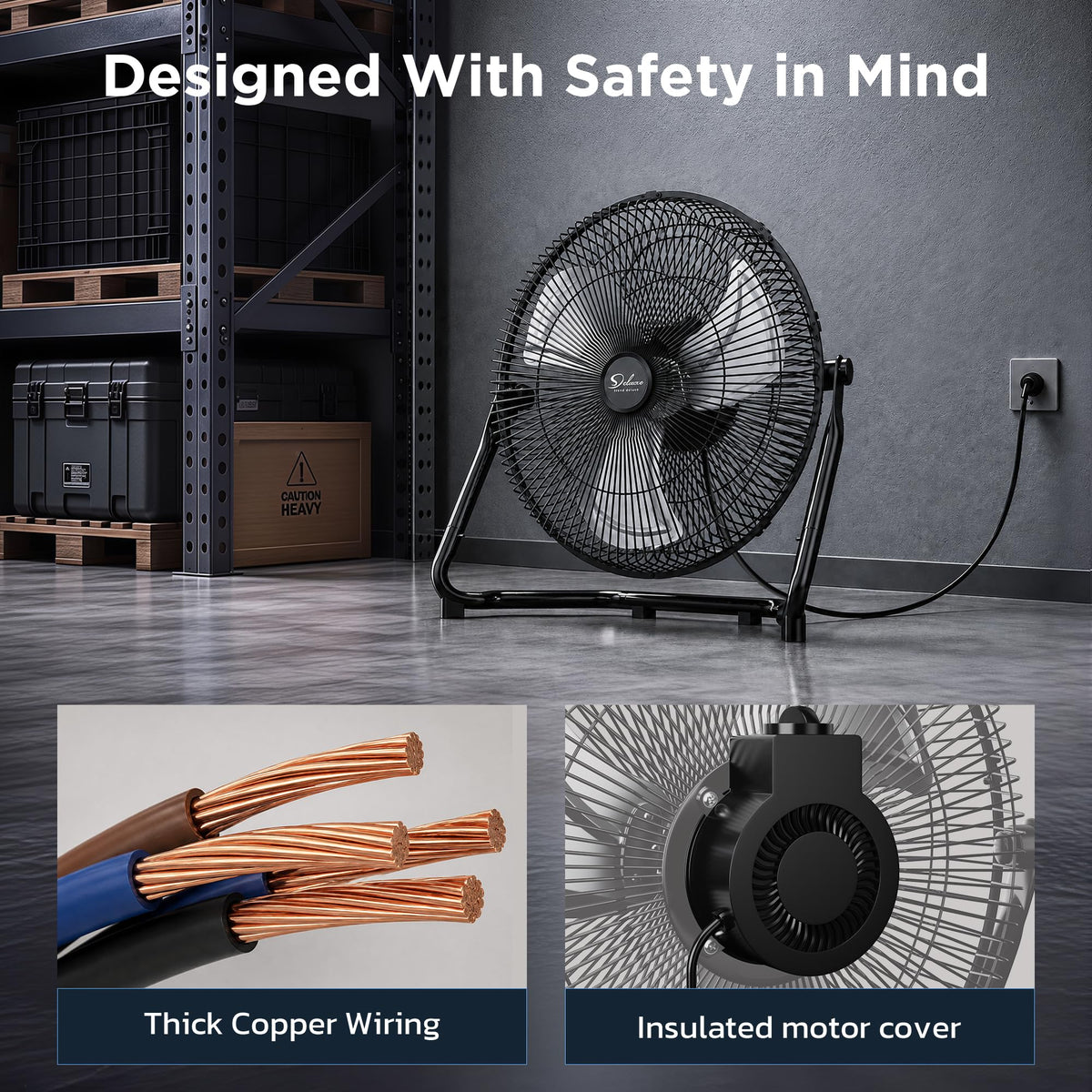 20 Inch 3-Speed High Velocity Metal Floor Fan W4383