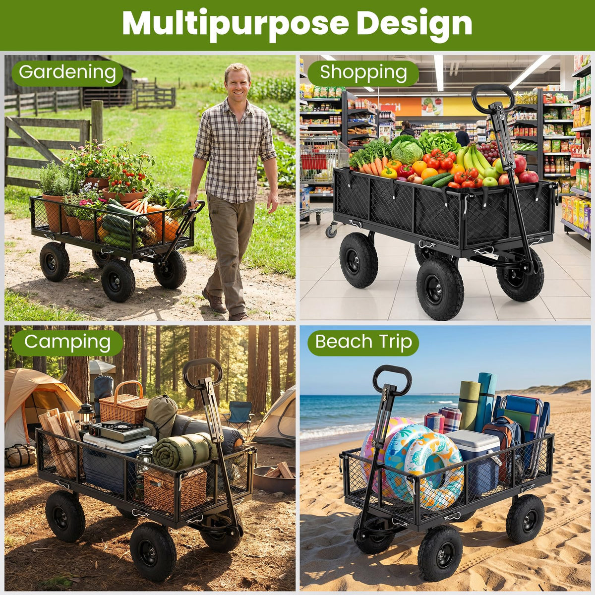 Heavy Duty Metal Garden Cart with Removable Liner P50053