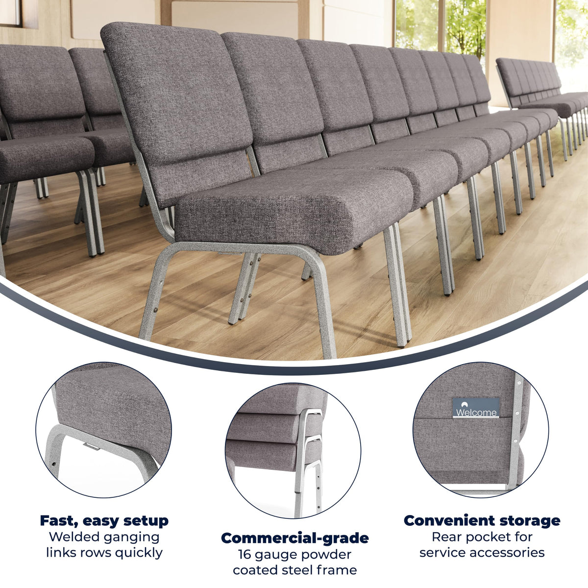 4 Pack Stacking Church Chair in Gray Fabric R110910